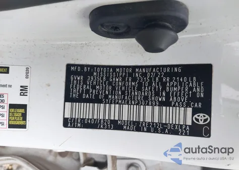 2022 Toyota Corolla Le from USA, damaged, VIN 5YFEPMAEXNP307899